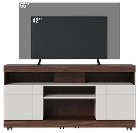 Rack para Sala Bancada de TV 47 Pol 136cm Ariele C04 - D'Rossi - Nogueira Real e Off White