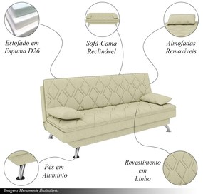 Sofá Cama Sala de Estar 193cm Belinda com Pés Alumínio Linho Off White G45 - Gran Belo