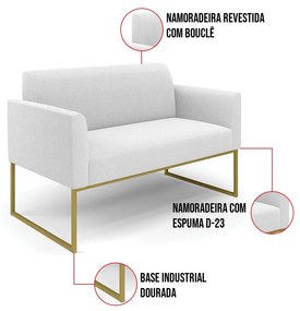 Namoradeira e 2 Poltronas Industrial Dourado Marisa Bouclê D03 - D'Rossi - Off White