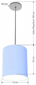 Luminária Pendente Vivare Free Lux Md-4102 Cúpula em Tecido - Azul-Bebê - Canopla cinza e fio transparente