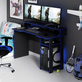 Mesa para Escritório Home Office Gamer ME4153 MDP Preto/Azul G69 - Gran Belo