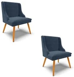 Kit 2 Cadeiras Estofadas para Sala de Jantar Pés Palito Lia Suede Azul