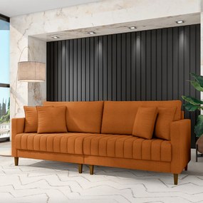 Sofá Living Decorativo Hamburgo Bipartido 2 Lugares 216cm com Almofadas Pés em Madeira Bouclê Terracota G33 - Gran Belo