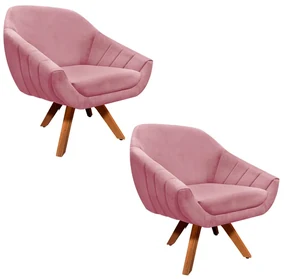 Kit 02 Poltronas GiratĂłria Giovana Suede Rose Base Madeira MM30 D'Rossi