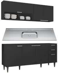 Armário de Cozinha CP01 Com Pia 180cm Pérola Z34 Preto - Mpozenat