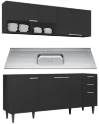 Armário de Cozinha CP01 Com Pia 180cm Pérola Z34 Preto - Mpozenat