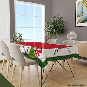 Toalha de Mesa Retangular 10-12 Lugares Papai Noel Feliz com Boneco de Neve 1.45m x 3.20m Único