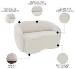 Sofá 2 Lugares Living 160cm e 1 Poltrona Giratória Garbin Z08 Boucle B