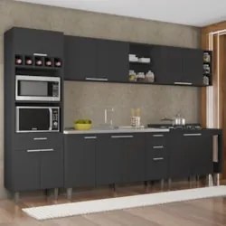 Armário de Cozinha CP07 Com Pia 150cm Pérola Z34 Preto      - Mpozenat