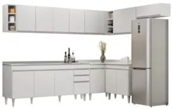 Armário de Cozinha Modulado de Canto 8 Peças CP27 com Pia Inox Branco