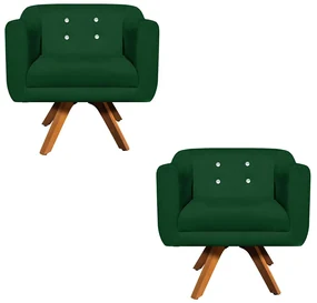 Kit 02 Poltronas GiratĂłria Julia Suede Verde com Strass Base Madeira MM30 D'Rossi