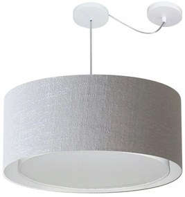 Lustre Pendente Cilíndrico Com Desvio Md-4311 Cúpula em Tecido 60x30cm Rustico Cinza - Bivolt