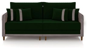 Sofá Living Montecarlo 3 Lugares Bipartido 232cm Pés em Madeira Veludo/PU Verde/Cinza G33 - Gran Belo