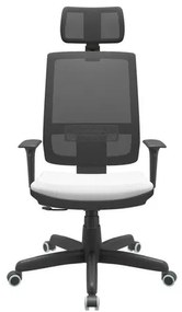 Cadeira Office Brizza Tela Preta Com Encosto Assento Aero Branco RelaxPlax Base Standard 126cm - 63616 Sun House