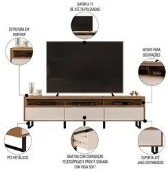 Rack Bancada para TV 75 Pol Pés Estilo Industrial Alfa D04 Off White/F
