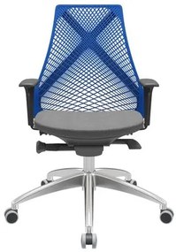 Cadeira Office Bix Tela Azul Assento Poliéster Cinza Autocompensador Base Alumínio 95cm - 63978 Sun House