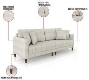 Sofá 2 Lugares Living 156cm Pés Madeira Cléo Bouclê K01 - D'Rossi - Cinza claro