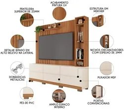 Estante Painel para TV 65 Pol Ripado 182cm Marty Freijó/Off White - Ca