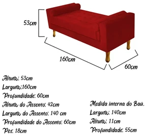 Recamier Félix Queen Size 160cm Suede Vermelho - ADJ Decor