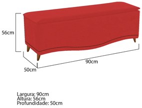 Calçadeira Estofada Yasmim 90 cm Solteiro Corano Vermelho - ADJ Decor
