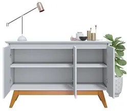 Balcão Buffet 3 Portas Classic Com Espelho Adnet 67cm HI01 Branco Acet