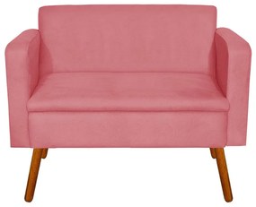 Sofá Retrô Namoradeira 2 Lugares Emília Suede Rose Pés Palito Castanho D'Rossi