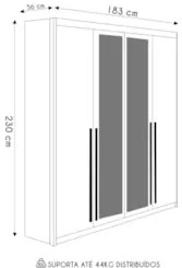 Guarda Roupa Solteiro 4 Portas Espelho Dubai Nature/Alasca   - Vila Ri