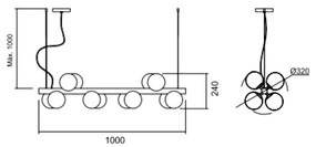 Pendente Pérola Horizontal C/ 12 Globos 100Cm 12L G9 / Metal E Globo Ø... (AV-M - Avelã Metálico, AMBAR)