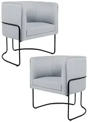 Kit 2 Poltronas Decorativas Base Aço Betina C-315 Linho Cinza - Domi