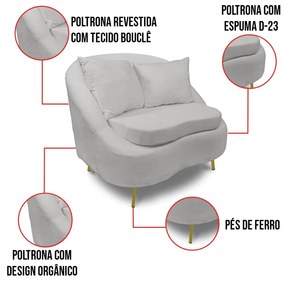 Poltrona Decorativa Orgânica Pé Ferro Dou Kit 2 Zaya Bouclê Cinza C05 - D'Rossi