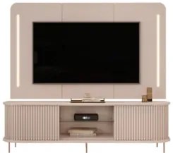 Painel Para TV 75 Pol e Rack Bancada Ripado 218cm World D04 Off White