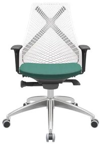 Cadeira Office Bix Tela Branca Assento Poliéster Verde Autocompensador Base Alumínio 95cm - 64014 Sun House