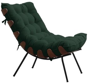 Poltrona Decorativa Sala de Estar Abel Base de Madeira Preto Suede Verde G41 - Gran Belo