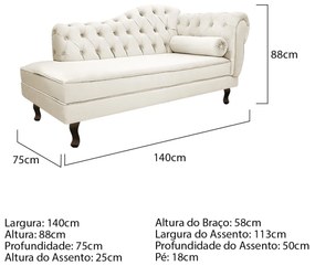 Kit Diva Recamier Diana 140cm Lado Esquerdo e 02 Poltronas Classic Corano - ADJ Decor