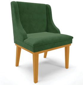 Cadeira Decorativa Sala de Jantar Base Fixa de Madeira Firenze Suede Verde/Castanho G19 - Gran Belo
