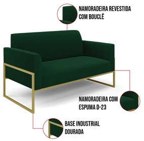 Sofá 2 Lugares Namoradeira Industrial Alta Dourado Marisa Bouclê D03 - D'Rossi - Verde