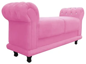Recamier Barcelona Namoradeira Calçadeira Suede Rosa Bebê com strass D'Rossi