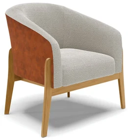 Poltrona Decorativa Base Madeira Stella PU Nozes/Bouclê D03 - D'Rossi - Cinza