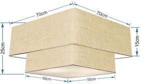 Plafon Duplo Quadrado Md-3022 Cúpula em Tecido 25/50x35cm Rústico Bege - Bivolt