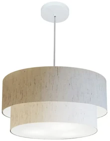 Lustre Pendente Duplo Cilíndrico Vivare Md-4351 Cúpula Tecido 50x40cm - Bivolt