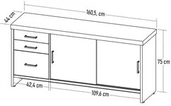 Balcão para Escritório 160cm 2 Portas 3 Gavetas Corp A06 Carvalho/Bran