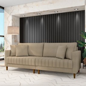 Sofá Living Decorativo Hamburgo Bipartido 2 Lugares 216cm com Almofadas Pés em Madeira Bouclê Bege G33 - Gran Belo