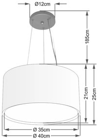 Lustre Pendente Cilíndrico Duplo Vivare Md-4123 Cúpula em Tecido 40x25cm - Bivolt