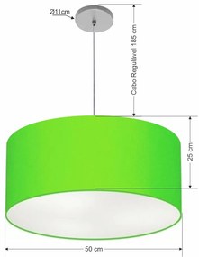 Pendente Cilíndrico Vivare Free Lux Md-4386 Cúpula em Tecido - Verde-Limão - Canopla cinza e fio transparente