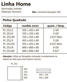 Plafon Home Quadrado De Sobrepor 60X60X8Cm 04Xe27 - Usina 251/6E (FN-F - Fendi Fosco + BR-F - Branco Fosco)