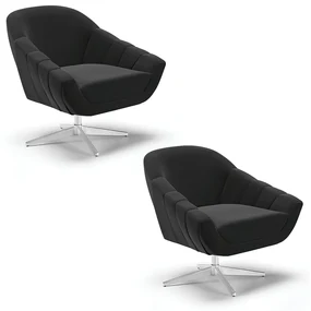 Kit 02 Poltronas GiratĂłria Giovana Suede Preto Base Cromada - D'Rossi