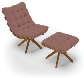 Poltrona com Puff Giratório Costela Veludo Base de Madeira MA30 M11 - D'Rossi - Rose
