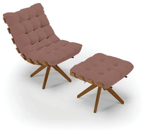 Poltrona com Puff GiratĂłrio Costela Veludo Base de Madeira MA30 M11 - D'Rossi - Rose