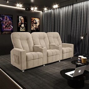Poltrona Reclinável 3 lugares para Sala de Cinema Pequim Suede Bege G23 - Gran Belo