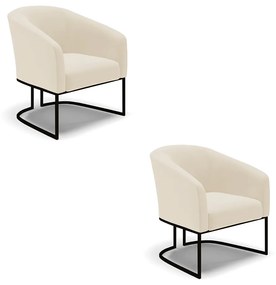 Poltrona Decorativa Industrial Preto Kit 2 Stella Linho D03 - D'Rossi - A19 Bege